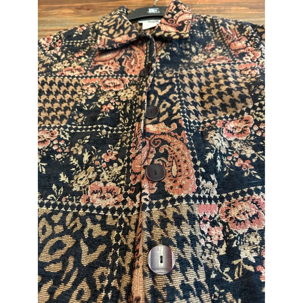 VINTAGE C.M.‎ Shapes Tapestry Jacket Floral Paisley Print Button Front Coat 18W